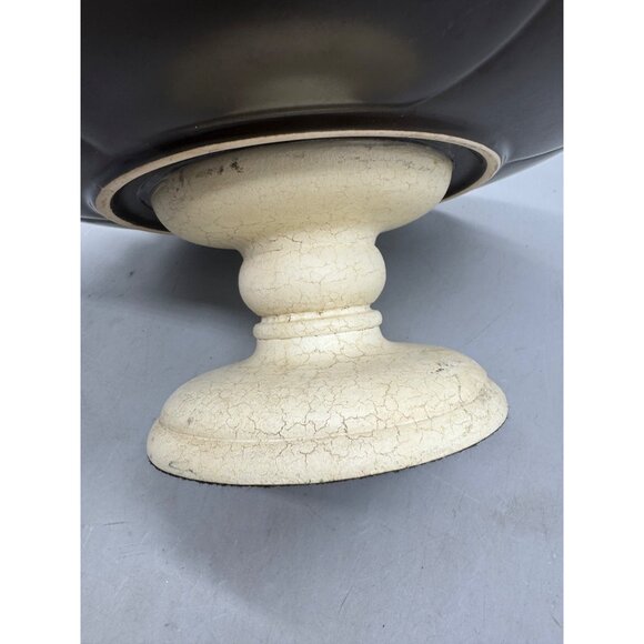 Blue Ceramic Pedestal Plate Scalloped Design Crackle & Brown Base Serving READ - Picture 6 of 6